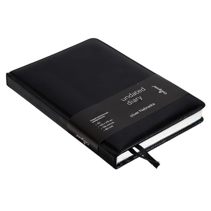 Ежедневник НЕдатированный А5, 136 листов в линейку, кожзам Ежедневник НЕдатированный А5, 136 листов в линейку, кожзам "Небраска", серебряный срез, черный