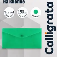 Папка-конверт на кнопке travel, 150 мкм, Calligrata Standard, прозрачная, зеленая