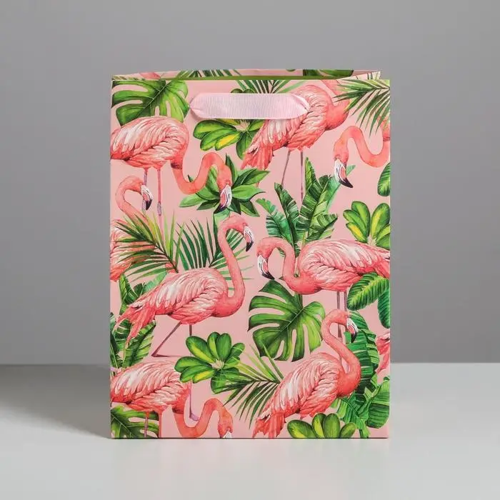Пакет подарочный ламинированный, упаковка, «Тропики и фламинго», MS 18 х 23 х 10 см