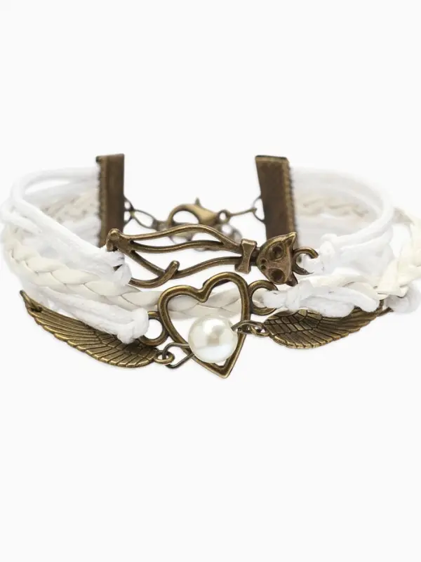 Браслет кожаный &laquo;Сердце, кошка и крылья&raquo;, L=17 см, белый