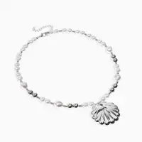 Колье на жемчужных бусах &laquo;Ракушка&raquo;, L=55 см, белый в серебре
