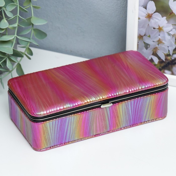 Шкатулка кожзам для украшений  Шкатулка кожзам для украшений "Полосы.Текстура. Красная переливы" 6х9,8х18,5 см