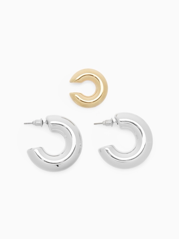 Набор серьги и каффы 3 шт. «Бублик» кольца, цвет золото в серебре