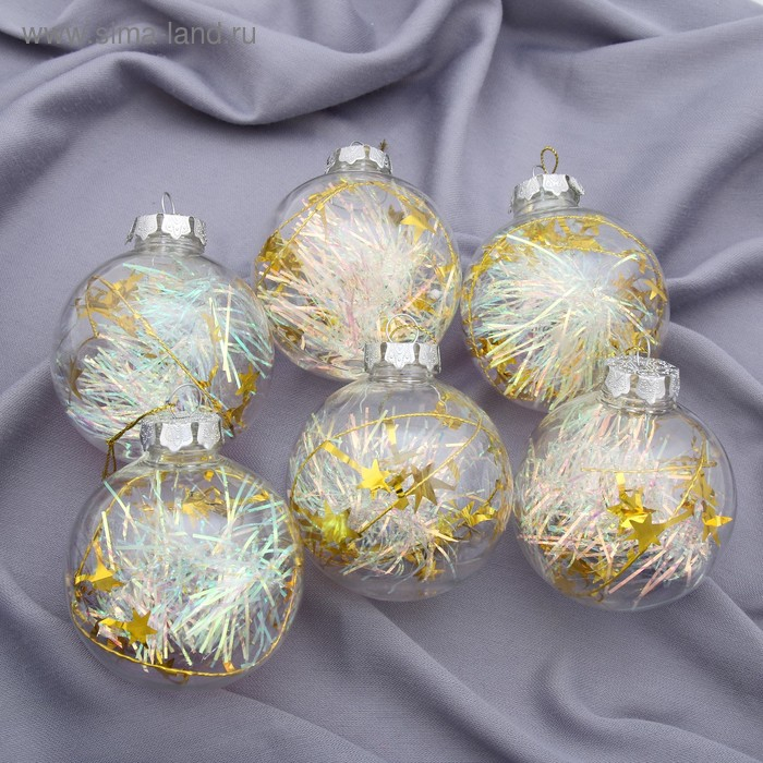 Набор шаров пластик d-8 см, 6 шт Набор шаров пластик d-8 см, 6 шт "Льдинка - мишура" прозрачный