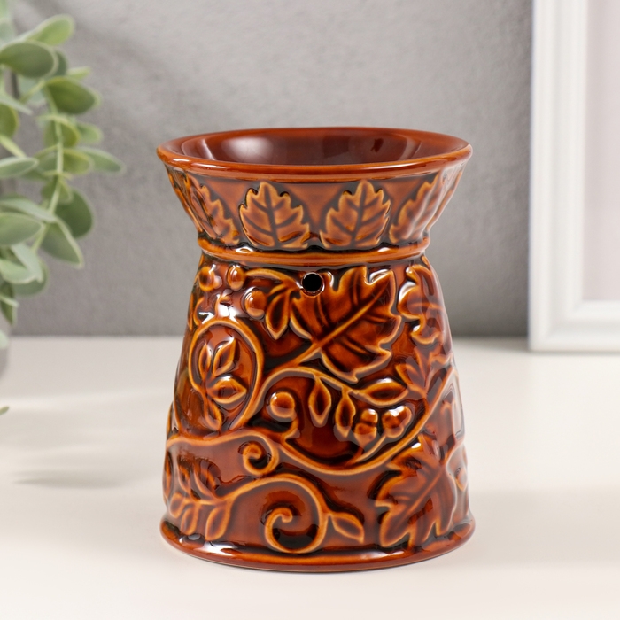 Аромалампа керамика  Аромалампа керамика "Растительный узор" карамель 9,5х9,5х12 см