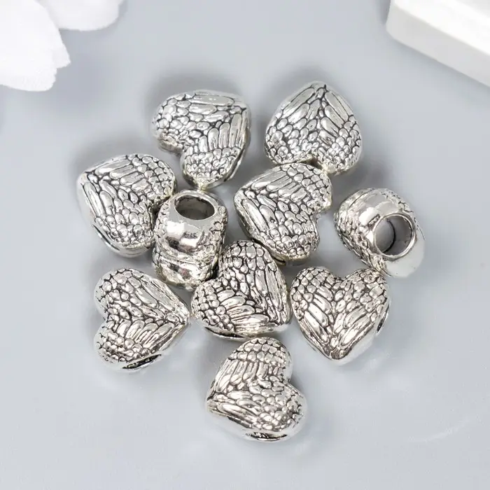 Бусина для рукоделия и плетения «Арт Узор. Крылья сложенные сердцем», металл, серебро, 1.2×1.1×0.7 см