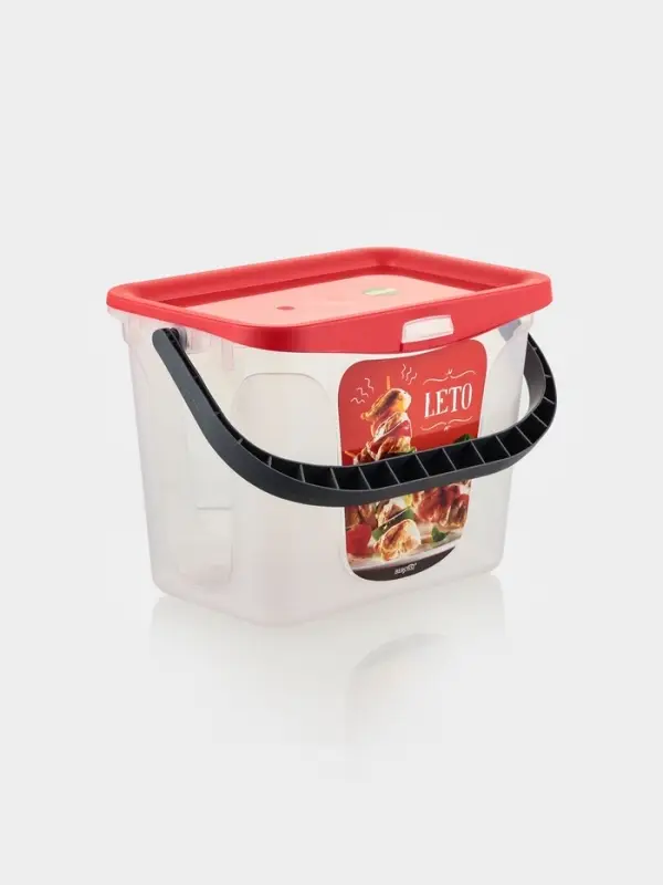 Контейнер для шашлыка c ручкой BEROSSI Leto, 6 л, пластик, прозрачный, крышка красная