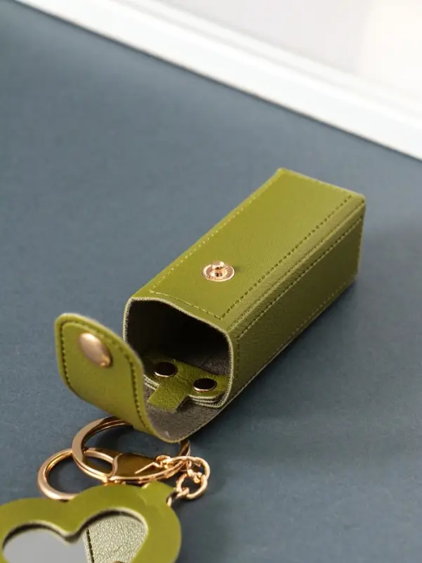 Брелок для ключей на кольце с карабином, с зеркалом &laquo;Для помады&raquo;, на рюкзак, сумку, кожзам, зелёный, 9.2&times;3&times;3.5 см