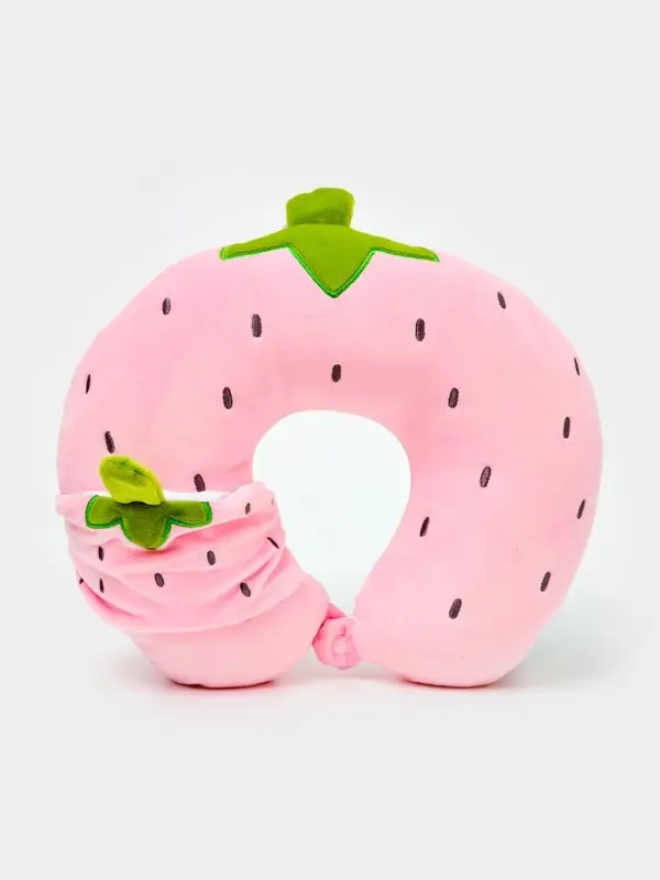 Мягкая игрушка - антистресс подголовник "Клубничка" с маской для сна