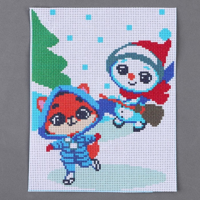 Вышивка крестиком на новый год «Друзья на прогулке», 25 х 20 см, новогодний набор для творчества Вышивка крестиком на новый год «Друзья на прогулке», 25 х 20 см, новогодний набор для творчества