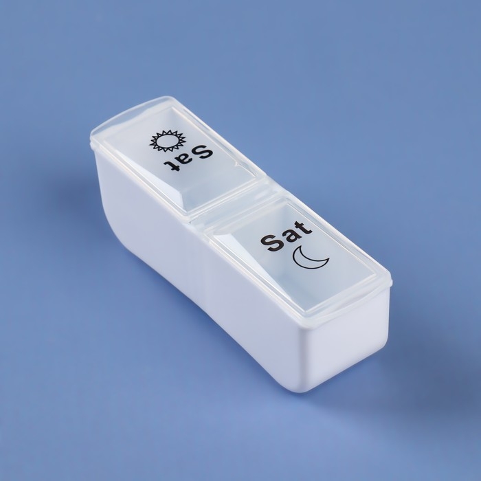 Таблетница - органайзер «Неделька», со съёмными ячейками, утро/вечер, 18,8 × 9 × 3 см, 7 контейнеров по 2 ячейки, цвет белый Таблетница - органайзер «Неделька», со съёмными ячейками, утро/вечер, 18,8 × 9 × 3 см, 7 контейнеров по 2 ячейки, цвет белый