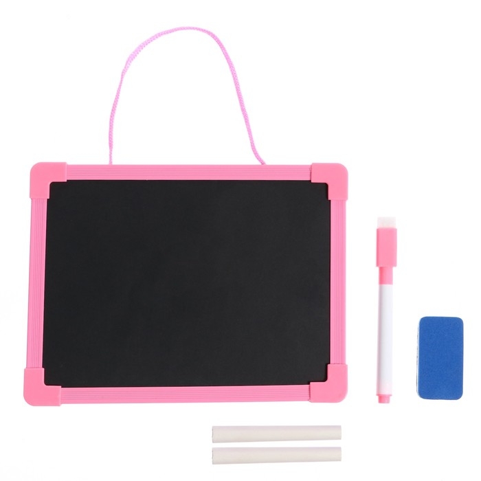 Доска для рисования двухсторонняя картонная, маркер + мел + губка, цвета МИКС Доска для рисования двухсторонняя картонная, маркер + мел + губка, цвета МИКС