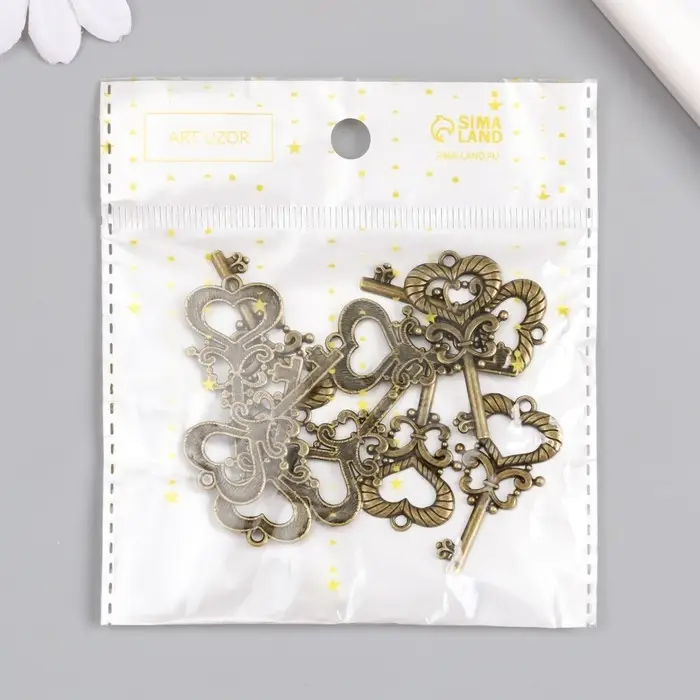 Металлический элемент, декоративная подвеска под латунь «Арт Узор. Ключ от сердца», 4×2 см