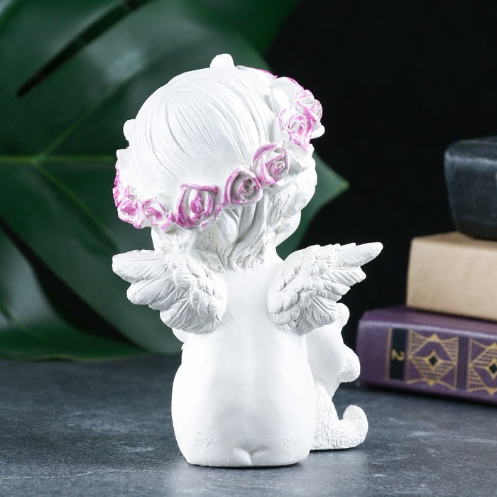 Фигура Фигура "Ангел с мишкой" перламутр, 13х10х8см