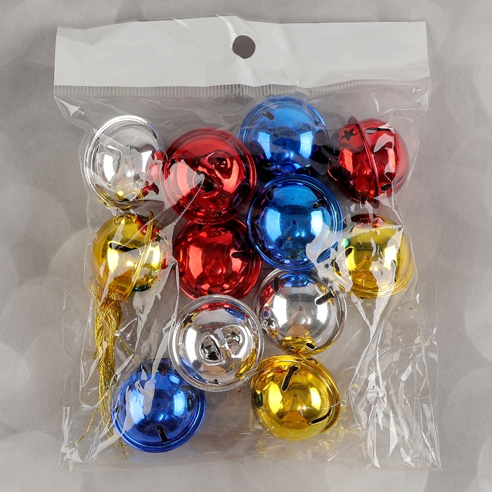 Бубенчики, набор 12 шт., размер 1 шт: 3×3 см, цвет красный, жёлтый, синий, серебряный Бубенчики, набор 12 шт., размер 1 шт: 3×3 см, цвет красный, жёлтый, синий, серебряный