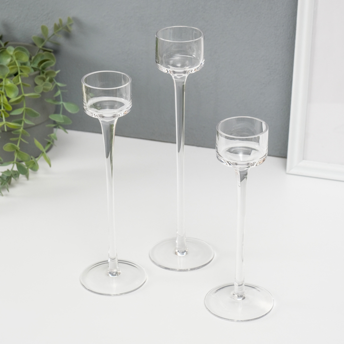 Подсвечник стекло набор 3 шт Подсвечник стекло набор 3 шт "Прозрачность мыслей" высота 26см, 23 см, 20 см прозрачный