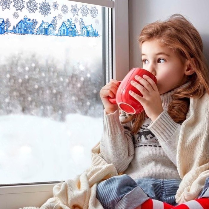 Наклейки на окна Наклейки на окна "Новогодние" снежинки 60 х 15 см,