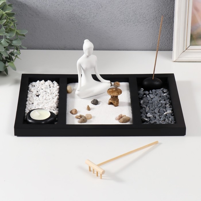Сад камней Дзен  Сад камней Дзен "Медитация - инь-ян" песок+свеча+аромапалочка 29,5х19,8х12 см