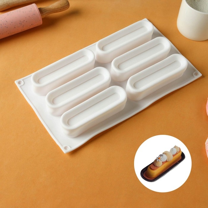 Форма для муссовых десертов и выпечки KONFINETTA «Венеция», силикон, 29,5×17×3 см, 6 ячеек, цвет белый Форма для муссовых десертов и выпечки KONFINETTA «Венеция», силикон, 29,5×17×3 см, 6 ячеек, цвет белый