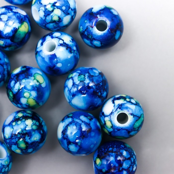 Бусины для творчества пластик Бусины для творчества пластик "Мраморные. Сапфир" d=1,2 см набор 20 гр