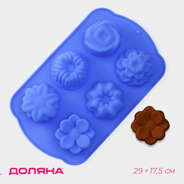 Форма для выпечки Доляна &laquo;Немецкий кекс. Цветы&raquo;, силикон, 29&times;17,5 см, 6 ячеек, цвет МИКС