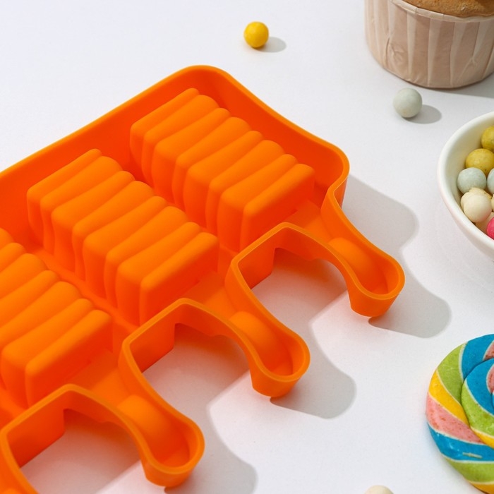 Форма для мороженого «Венеция», силикон, 19,3×11×2,4 см, 4 ячейки (5,5×2,9 см), цвет МИКС Форма для мороженого «Венеция», силикон, 19,3×11×2,4 см, 4 ячейки (5,5×2,9 см), цвет МИКС