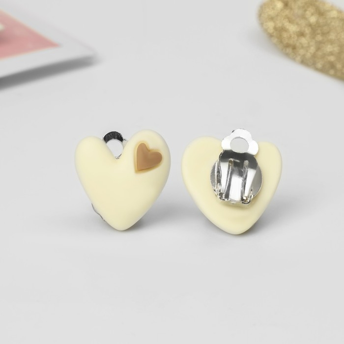 Клипсы детские «Выбражулька» сердце, цвет бежево-коричневый Клипсы детские «Выбражулька» сердце, цвет бежево-коричневый