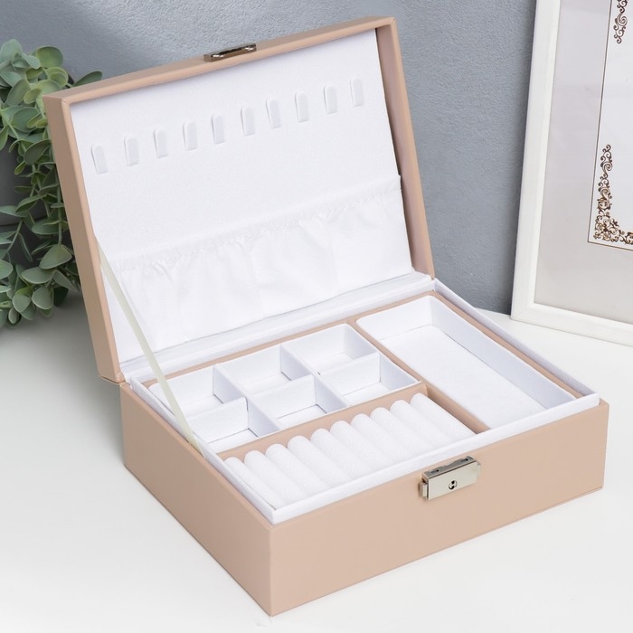 Шкатулка кожзам для украшений  Шкатулка кожзам для украшений "Кремовая матовая" 9х23х17 см