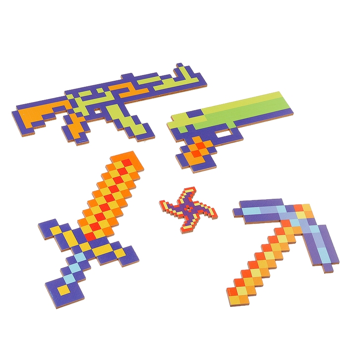 Деревянное оружие детское сувенирное «Пиксели», 5 предметов