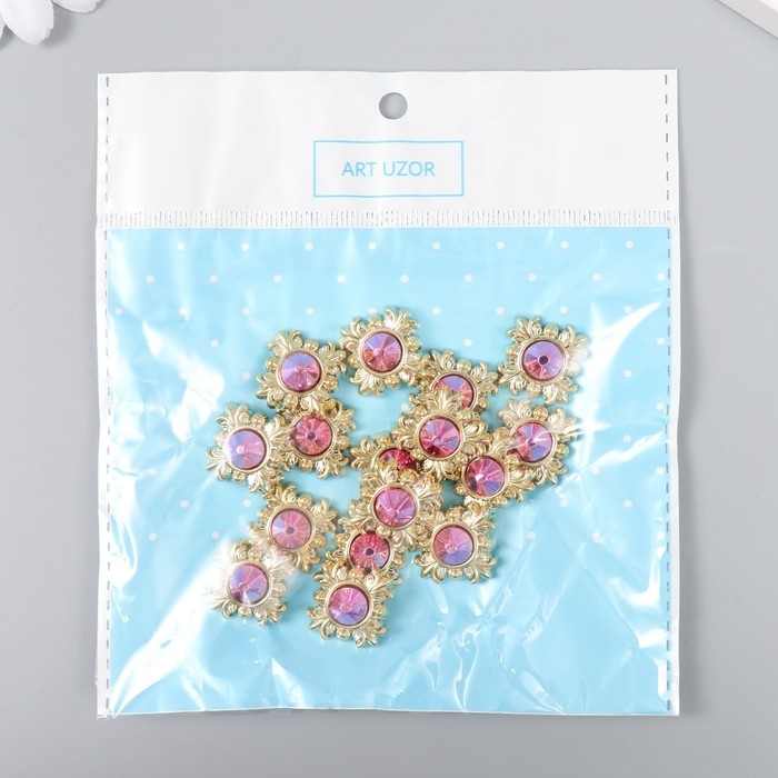 Декор для творчества пластик Декор для творчества пластик "Розовый шип в золотых вензелях" набор 16 шт 2х2 см