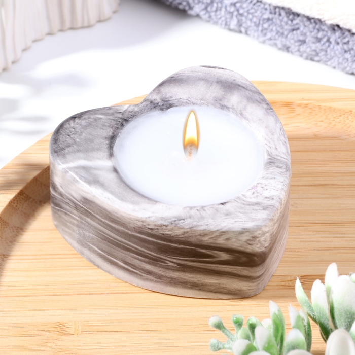 Свеча  Свеча "Сердце малое. Мрамор" в подсвечнике из гипса, 7х3см,мрамор с чёрными полосками
