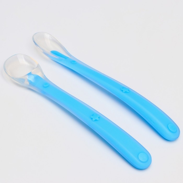 Набор силиконовых ложек для кормления, 2 шт., цвет голубой Набор силиконовых ложек для кормления, 2 шт., цвет голубой