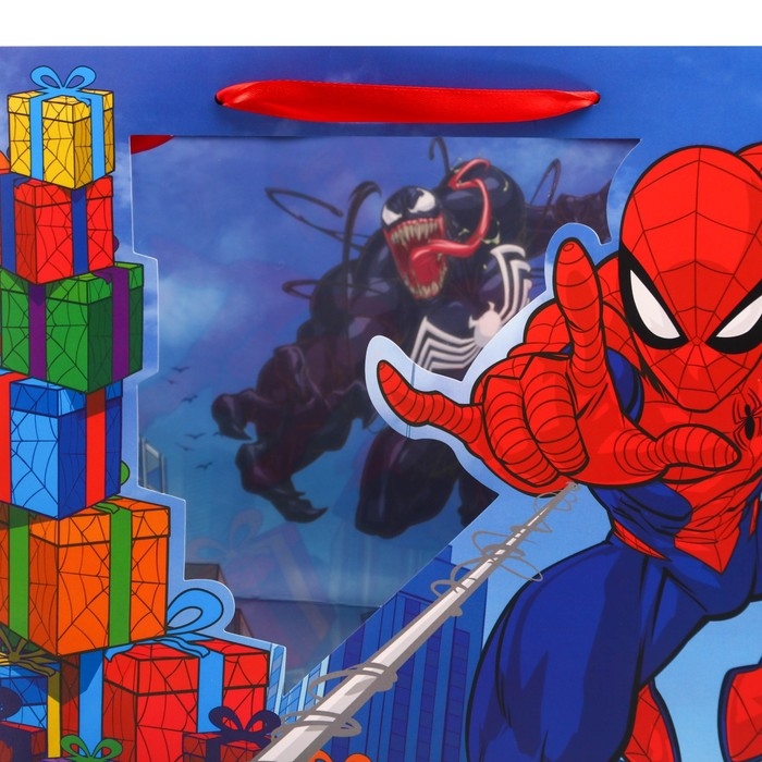 Пакет подарочный с пластиковым окном, 31 х 26 х 11 см, Человек Паук