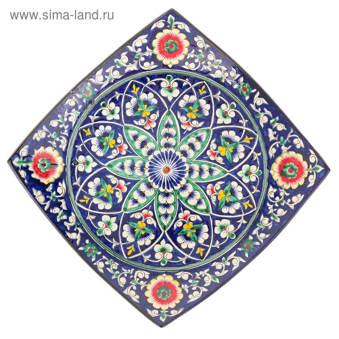 Ляган Риштанская Керамика  Ляган Риштанская Керамика "Узоры", 31 см, квадратный, синий