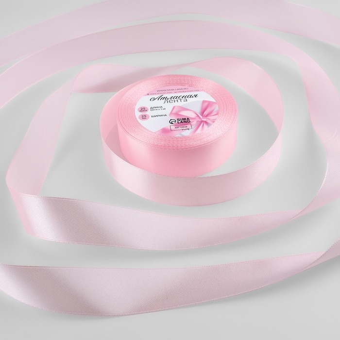 Лента атласная, 25 мм × 23 ± 1 м, цвет пастельно-розовый №43 Лента атласная, 25 мм × 23 ± 1 м, цвет пастельно-розовый №43