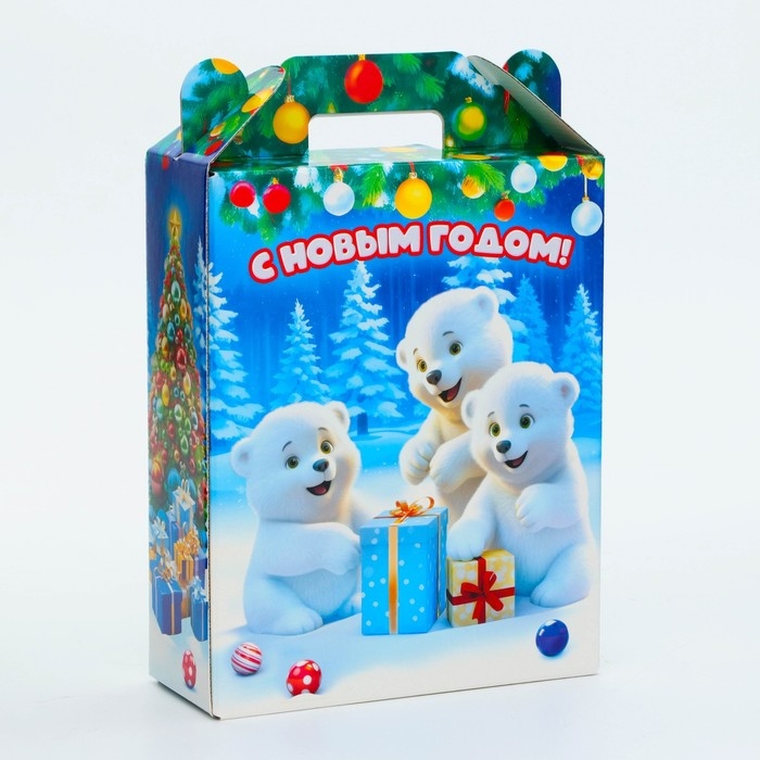 Новый год. Подарочная коробка Новогодняя Подарок Новый год. Подарочная коробка Новогодняя Подарок "Милые мишки" с анимацией 16,8 х 6,8 х 20, 9 см.