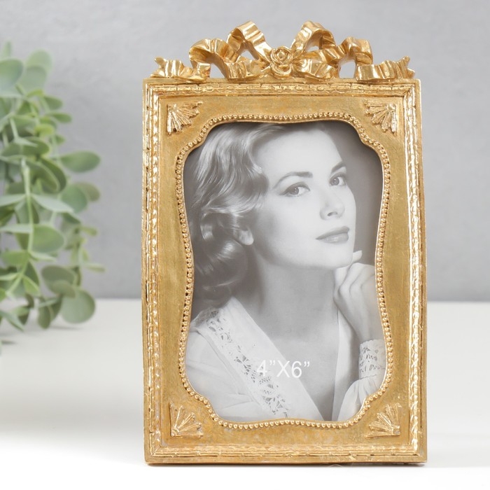 Фоторамка полистоун 10х15 см Фоторамка полистоун 10х15 см "Бант с лентами" золото 19х12 см