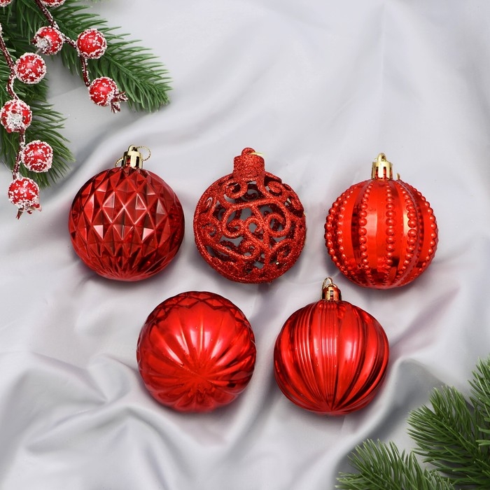 Набор шаров пластик d-5,5 см, 5 шт Набор шаров пластик d-5,5 см, 5 шт "Карнавал" ассорти, красный