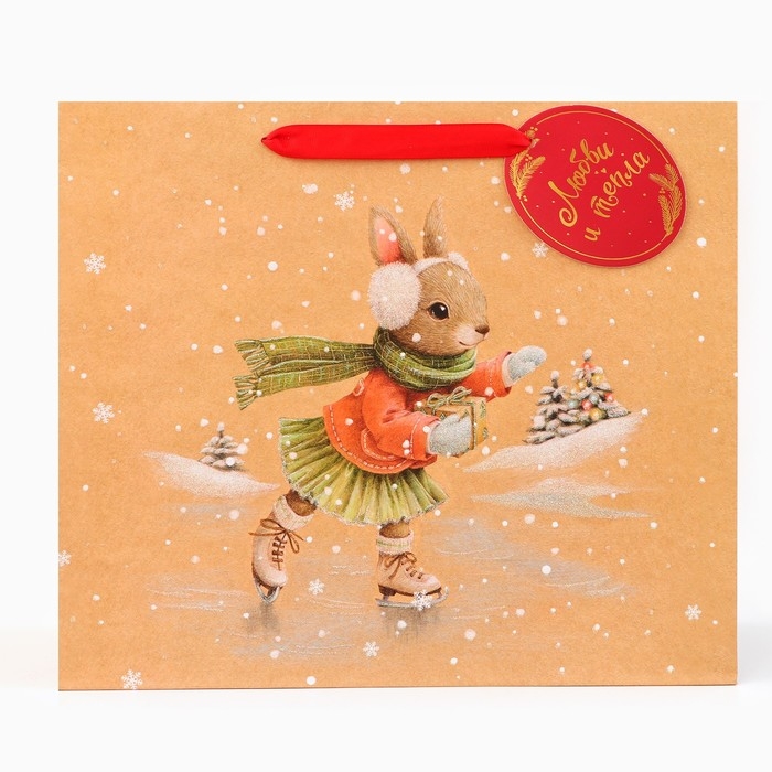 Новый год. Пакет подарочный  Новый год. Пакет подарочный "Зайка на льду", люкс, 36 х 32 х 12 см.
