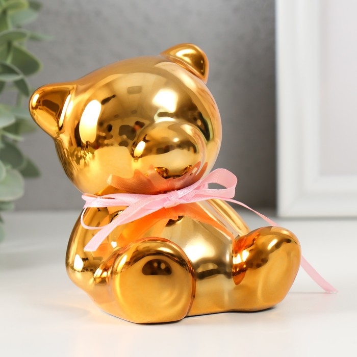 Копилка керамика Копилка керамика "Мишутка с бантиком" золото 9х8х9,8 см