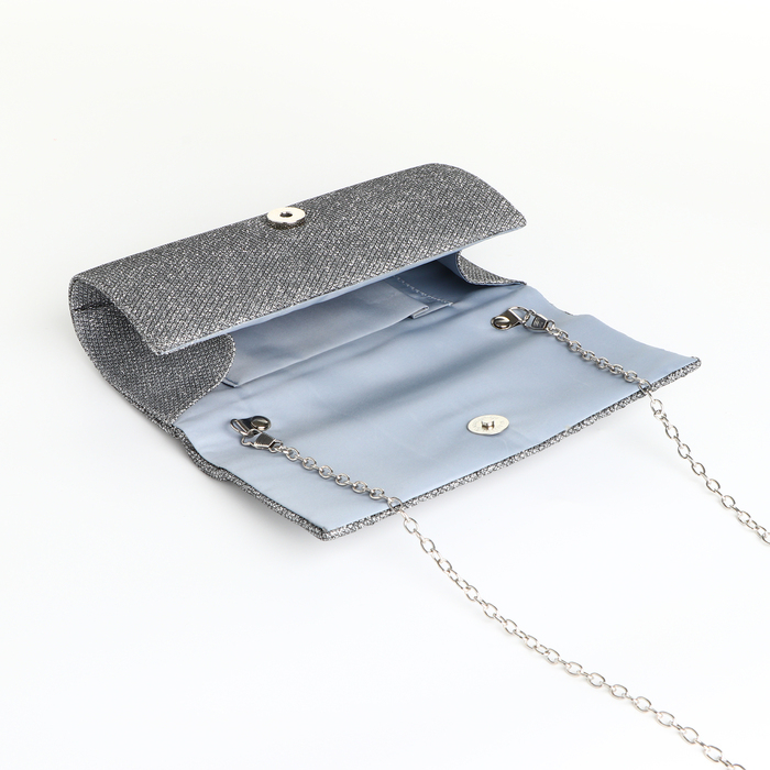 Сумка-клатч на магните, длинная цепь, цвет серебристый