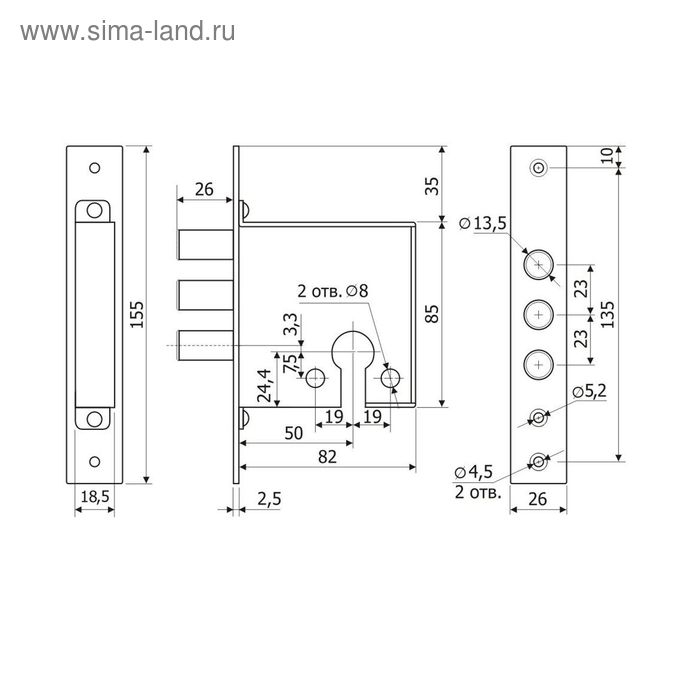 Замок врезной Замок врезной "Гардиан" 1201, под цилиндровый механизм, цвет хром