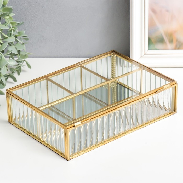 Шкатулка-органайзер стекло для мелочей Шкатулка-органайзер стекло для мелочей "Волны" 6х16,5х23 см