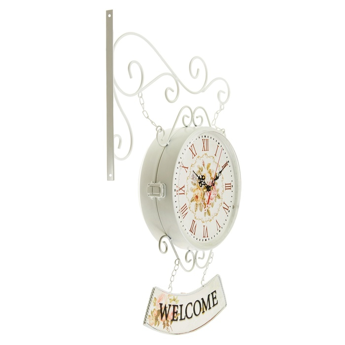 Часы настенные двусторонние, на подвесе Часы настенные двусторонние, на подвесе "WELCOME", d-23 см, 47 х 31 см, 2 АА, белые