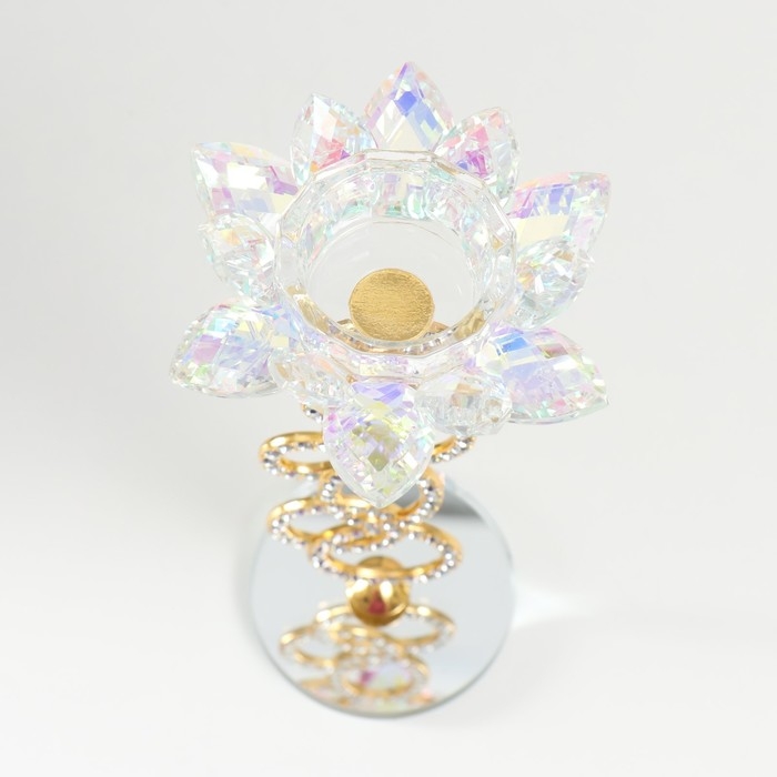 Подсвечник стекло на 1 свечу "Лотос на кольцах" золото d=4,2 см 11х11х23 см