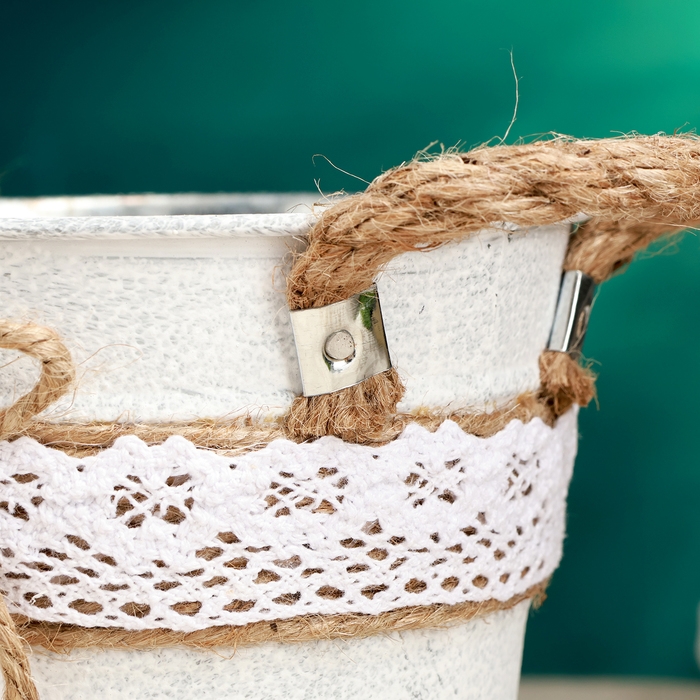 Кашпо  Кашпо "Ведерко Линдберг" белое с ручками, 13х13х12см