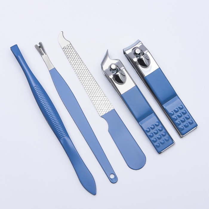 Набор маникюрный, 5 предметов, в футляре, цвет голубой/белый Набор маникюрный, 5 предметов, в футляре, цвет голубой/белый