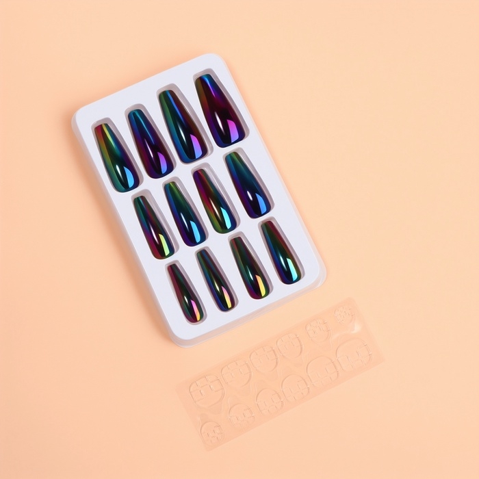 Накладные ногти &laquo;Перламутр&raquo;, 12 шт, с клеевыми пластинами, форма балерина, чёрные