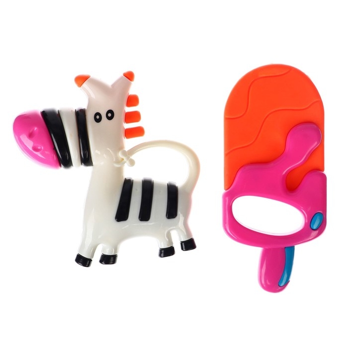 Набор погремушек - прорезывателей «Зебра и Эскимо», 2 шт, Крошка Набор погремушек - прорезывателей «Зебра и Эскимо», 2 шт, Крошка