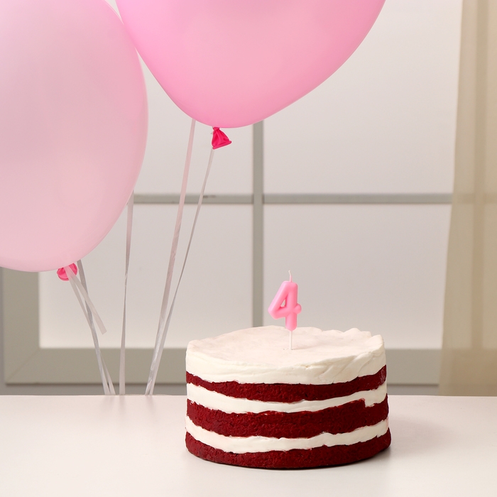 Свечи для торта + 5 шаров, цифра 4, розовая Свечи для торта + 5 шаров, цифра 4, розовая